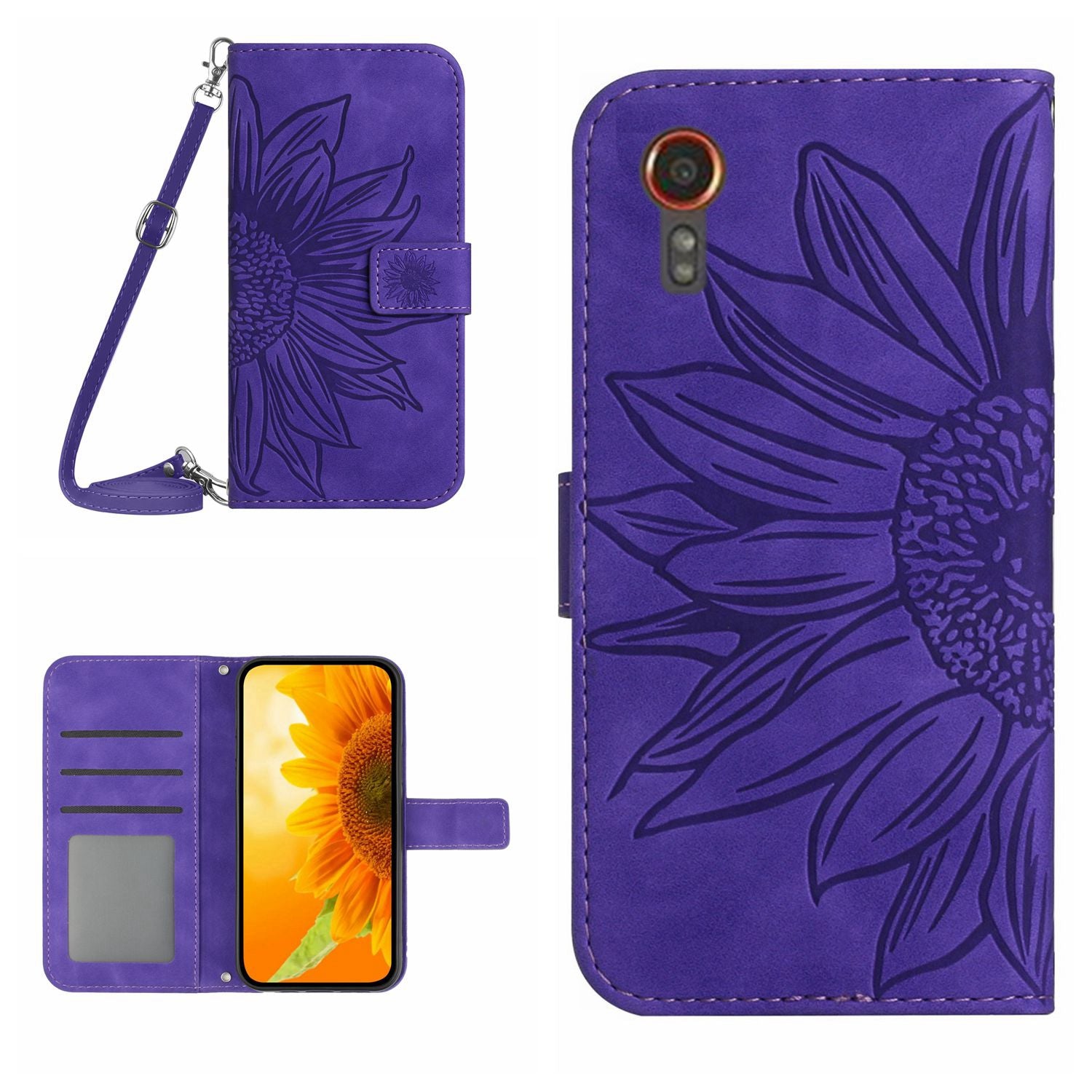 HT04 For Samsung Galaxy Xcover7 Leather Case with Shoulder Strap Wallet Phone Cover - Dark Blue HT04 For Samsung Galaxy Xcover7 Leather Case with Shoulder Strap Wallet Phone Cover - Dark Blue